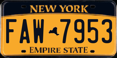 NY license plate FAW7953