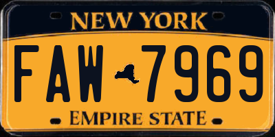 NY license plate FAW7969