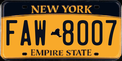 NY license plate FAW8007