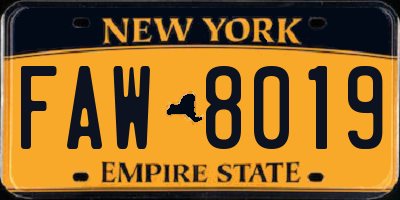 NY license plate FAW8019
