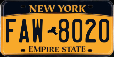 NY license plate FAW8020