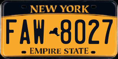 NY license plate FAW8027