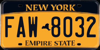 NY license plate FAW8032