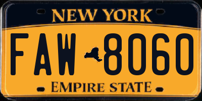 NY license plate FAW8060