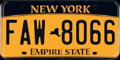 NY license plate FAW8066