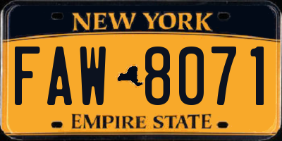 NY license plate FAW8071