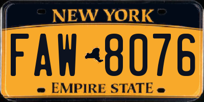 NY license plate FAW8076