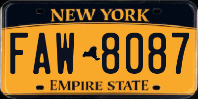 NY license plate FAW8087