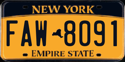 NY license plate FAW8091