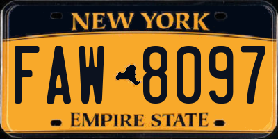 NY license plate FAW8097