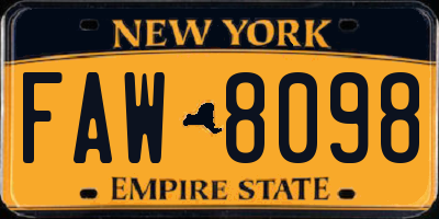 NY license plate FAW8098