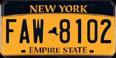NY license plate FAW8102