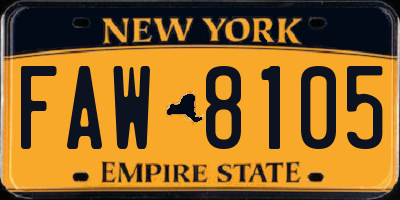 NY license plate FAW8105