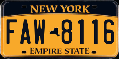 NY license plate FAW8116