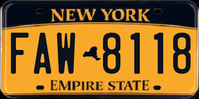 NY license plate FAW8118