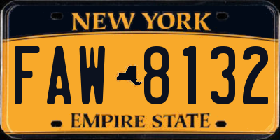 NY license plate FAW8132