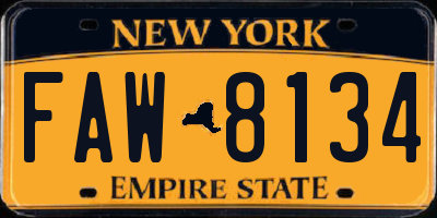 NY license plate FAW8134
