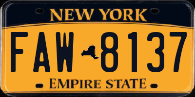 NY license plate FAW8137