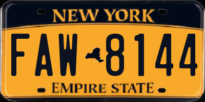 NY license plate FAW8144