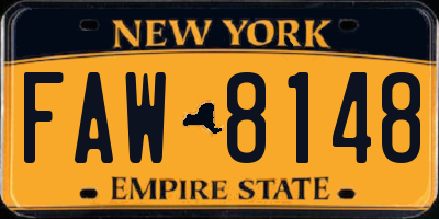 NY license plate FAW8148