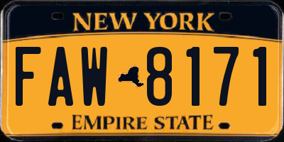 NY license plate FAW8171