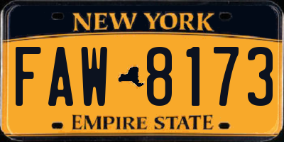 NY license plate FAW8173