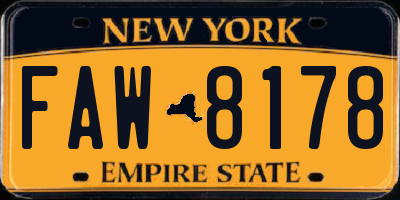 NY license plate FAW8178
