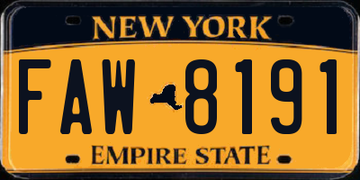 NY license plate FAW8191