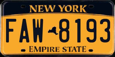 NY license plate FAW8193