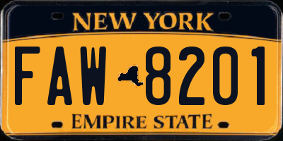 NY license plate FAW8201