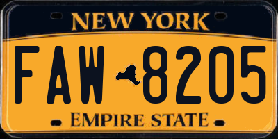 NY license plate FAW8205