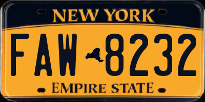 NY license plate FAW8232