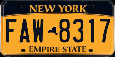 NY license plate FAW8317