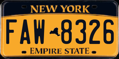 NY license plate FAW8326