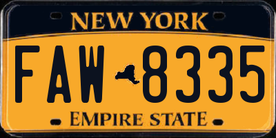 NY license plate FAW8335