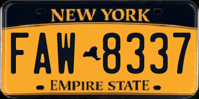 NY license plate FAW8337