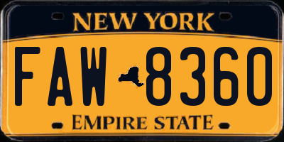 NY license plate FAW8360