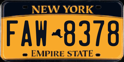 NY license plate FAW8378