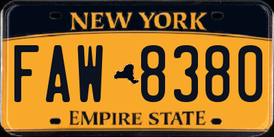 NY license plate FAW8380