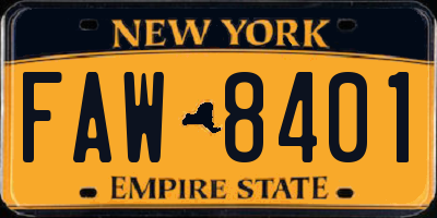 NY license plate FAW8401