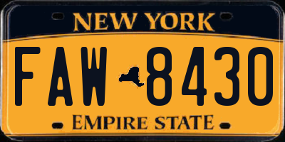 NY license plate FAW8430