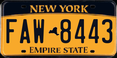 NY license plate FAW8443