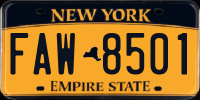 NY license plate FAW8501