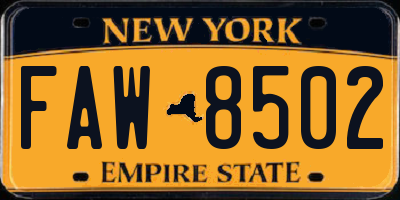 NY license plate FAW8502