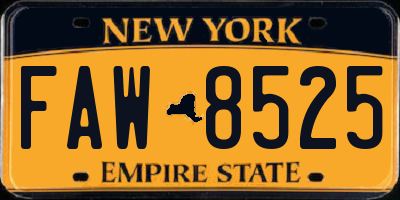 NY license plate FAW8525