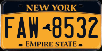 NY license plate FAW8532