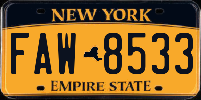 NY license plate FAW8533