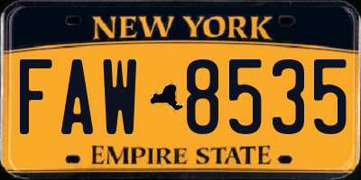 NY license plate FAW8535