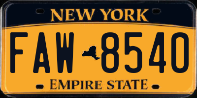 NY license plate FAW8540