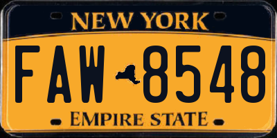 NY license plate FAW8548
